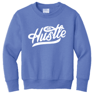 All Hustle blue youth crew cut sweatshirt custom options for uniforms and sports apparel