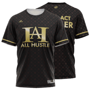 Class Act Hustler mock up black and gold sport uniform front and back from All Hustle
